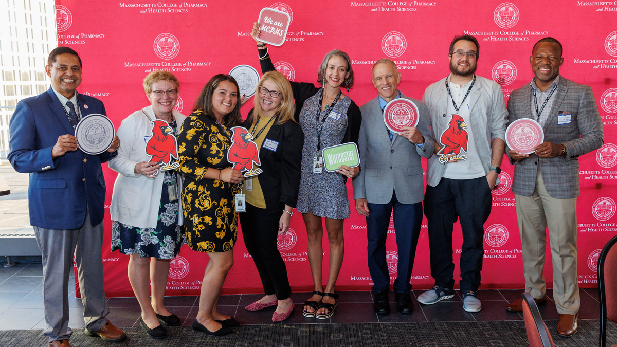 Faculty, staff, and alumni gathered Sept. 4 at 25 Foster St. to celebrate the 25th anniversary of MCPHS Worcester. (Brian Malloy photo)