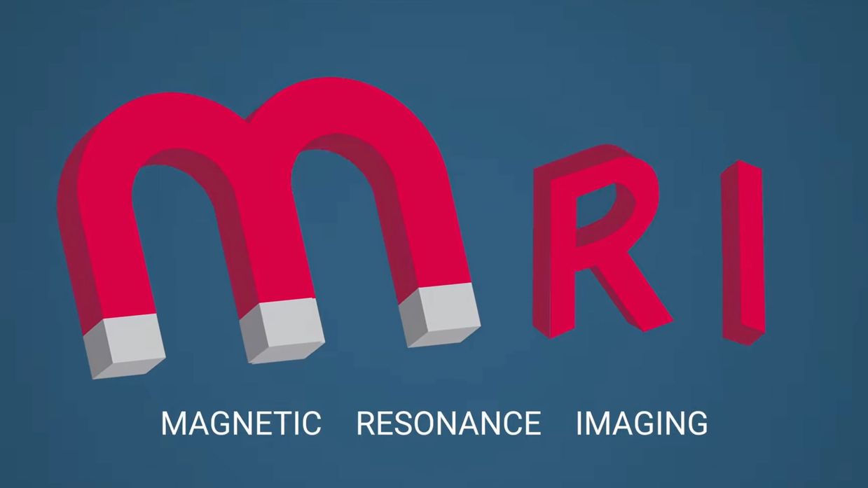 Illustration of the words "Magnetic Resonance Imaging" and a magnet.