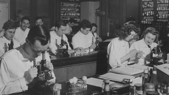 Students in the microbiology lab in 1948.