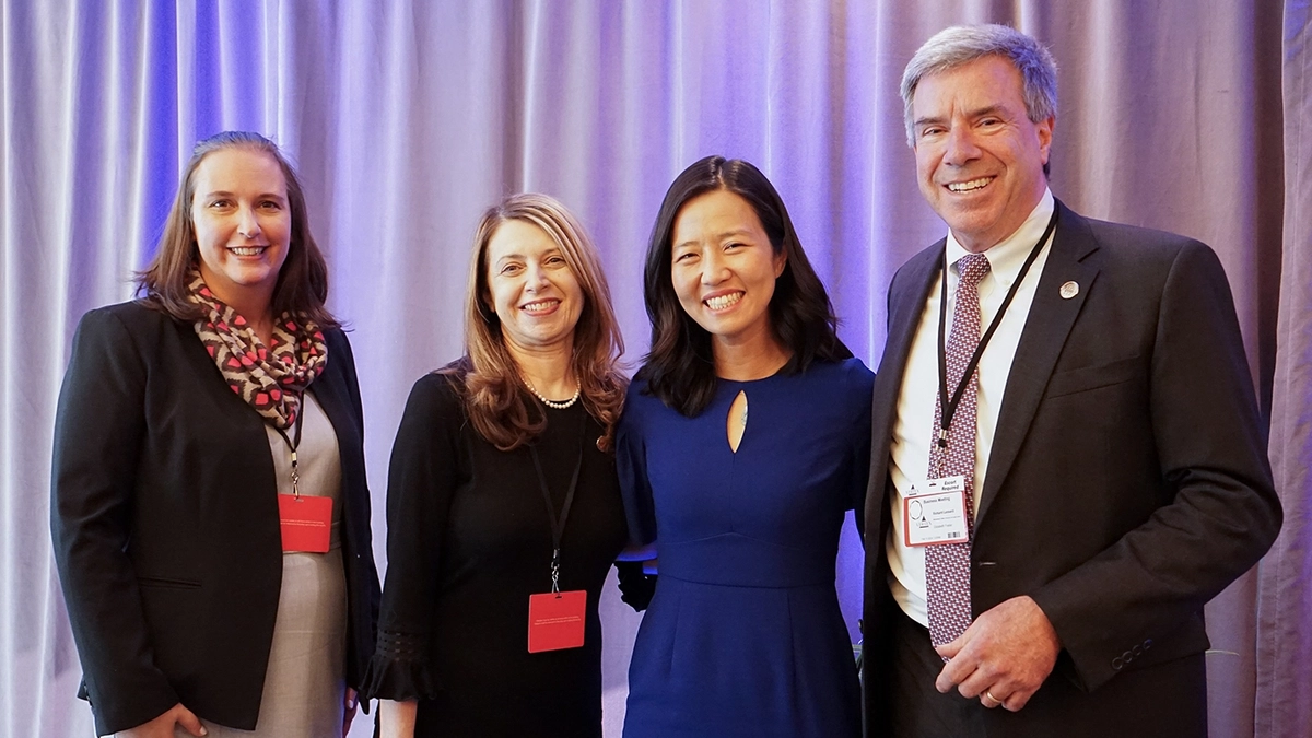 Carol Stuckey, Caroline Zeind, Boston Mayor Michelle Wu, and Richard J. Lessard