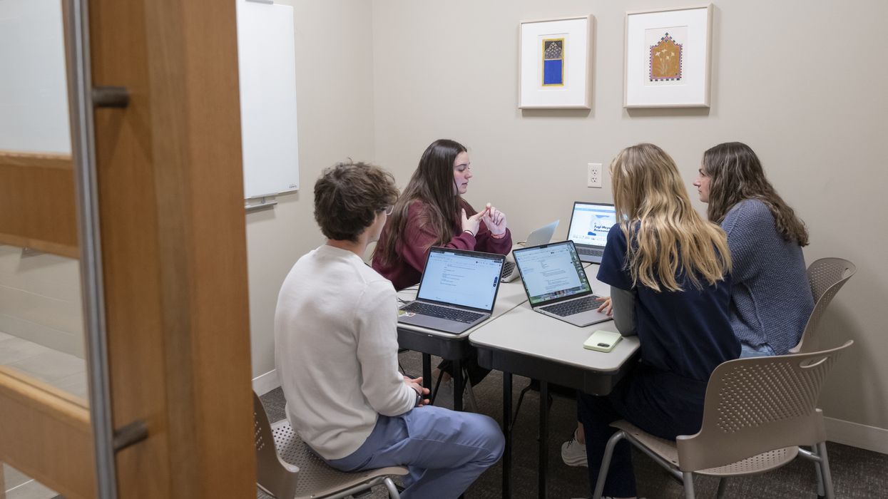 Manchester students hanging out and studying in the Brant Hub on the Manchester Campus. 