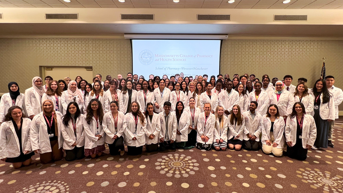 MCPHS School of Pharmacy Worcester/Manchester students at their white coat ceremony.