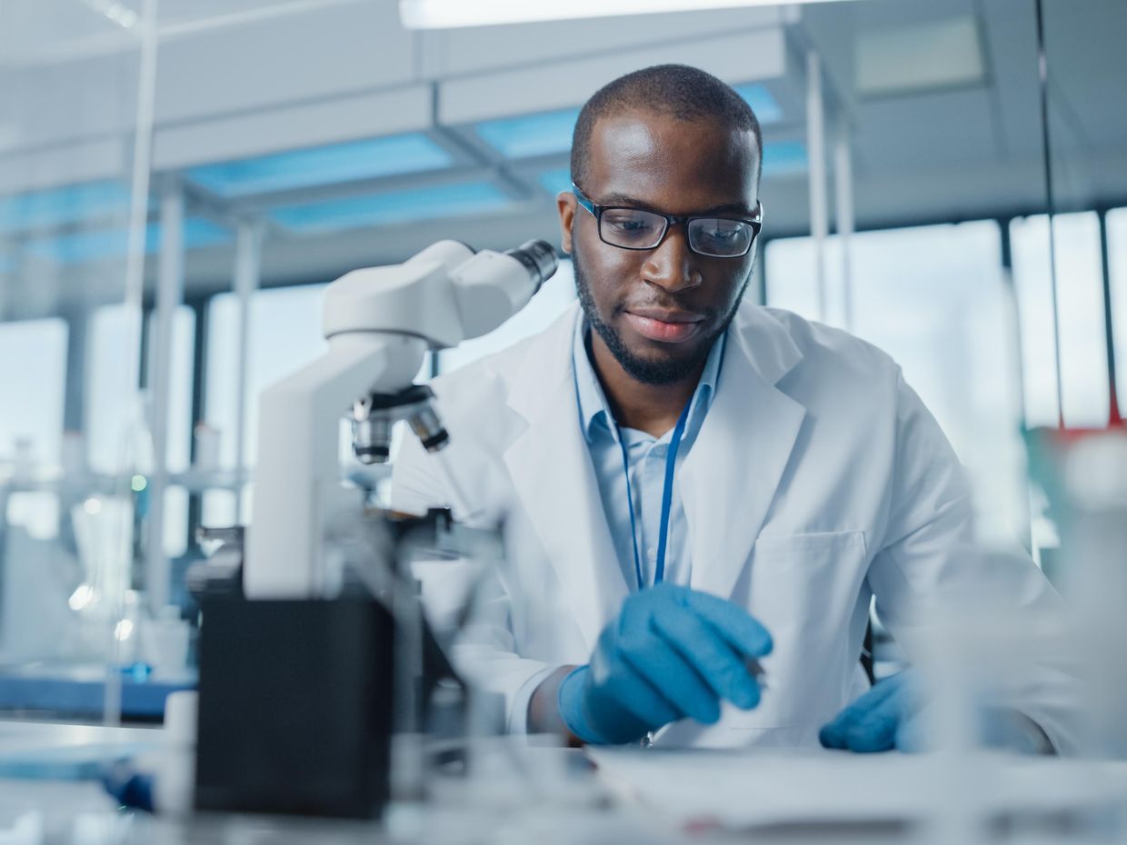 Portrait of a male in a medical research laboratory. 