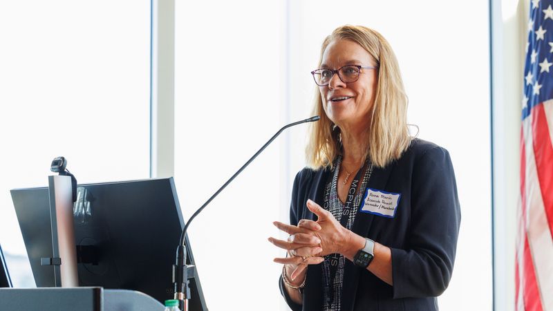 Faculty, staff, and alumni gathered Sept. 4 at 25 Foster St. to celebrate the 25th anniversary of MCPHS Worcester. (Brian Malloy photo)