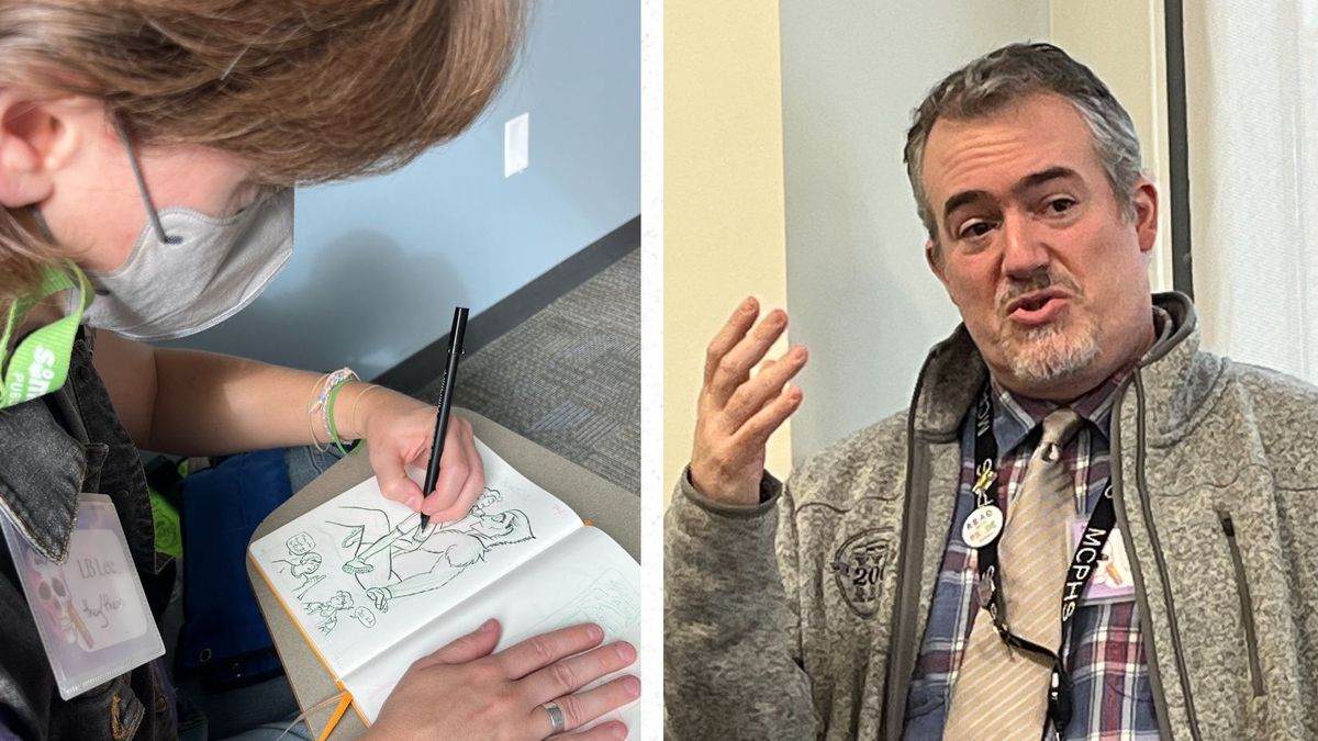 LB Lee(left) draws a sketch. A. David Lewis (right).