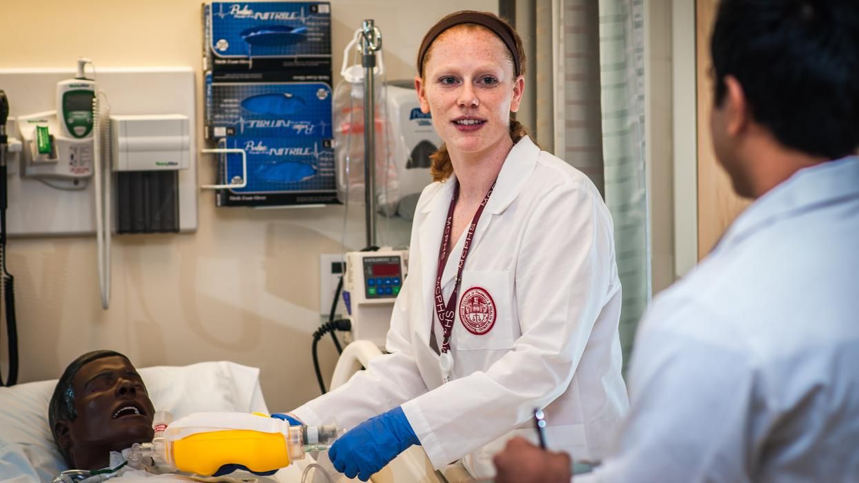 MCPHS Nursing Student in the Lab. 