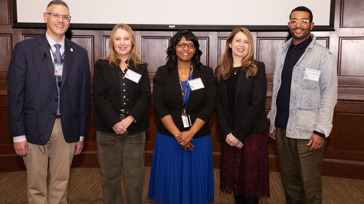 Dr. Michael Spooner, Keely Benson, Dr. Keri Griffin, Dr. Caroline Zeind, and Haven Nichols stand next to each other smiling for a photo.