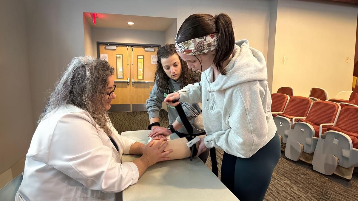 Nursing students on the Worcester campus participated in “Stop the Bleed” training in February.