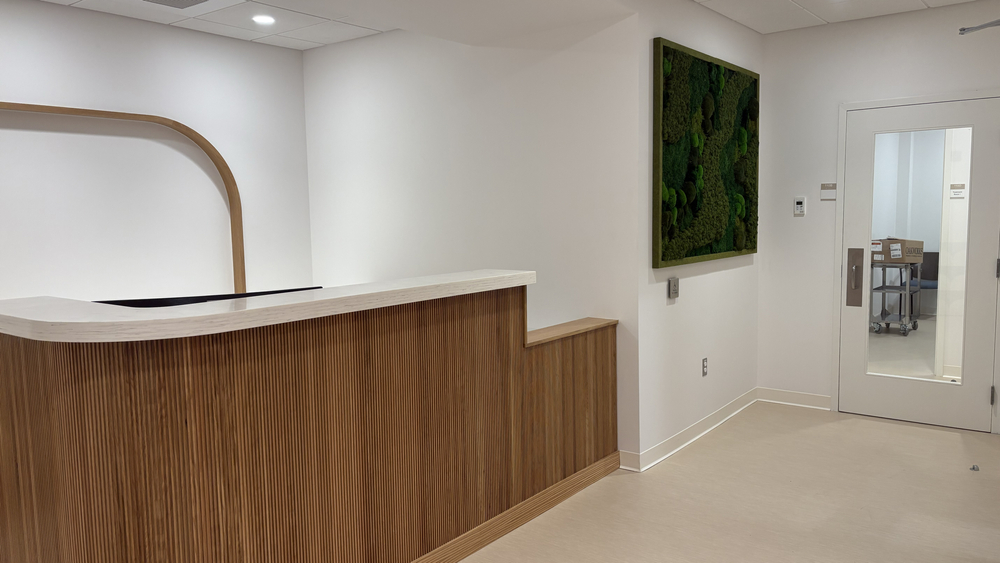 The reception area of the Acupuncture Treatment Center on the Boston campus.
