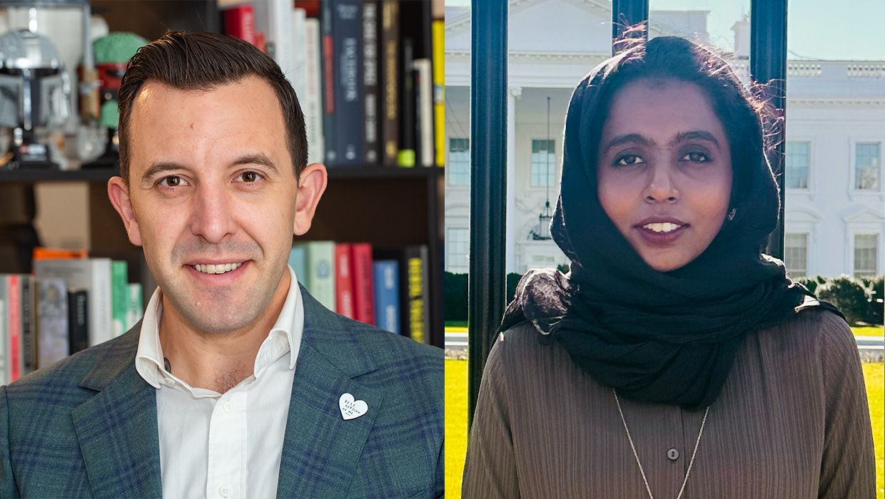 Nick Heath, PharmD ’15, and PhD candidate Naila Mohiuddin 