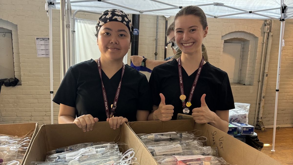 Dental hygiene students Trinh Phung and Nicole Breton participated in the 19th annual Stand Down veterans event in Worcester.