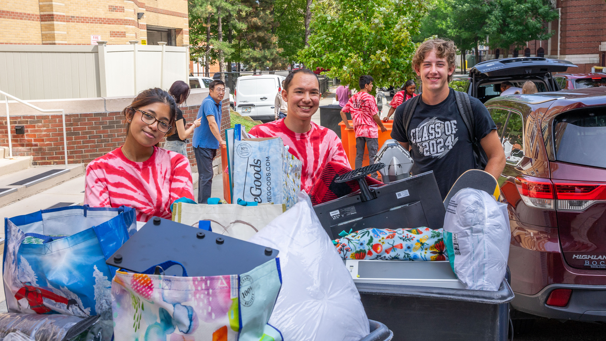 Three students move in to MCPHS residence hall.