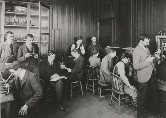 Vintage photo of pharmacy in the early 1800s.