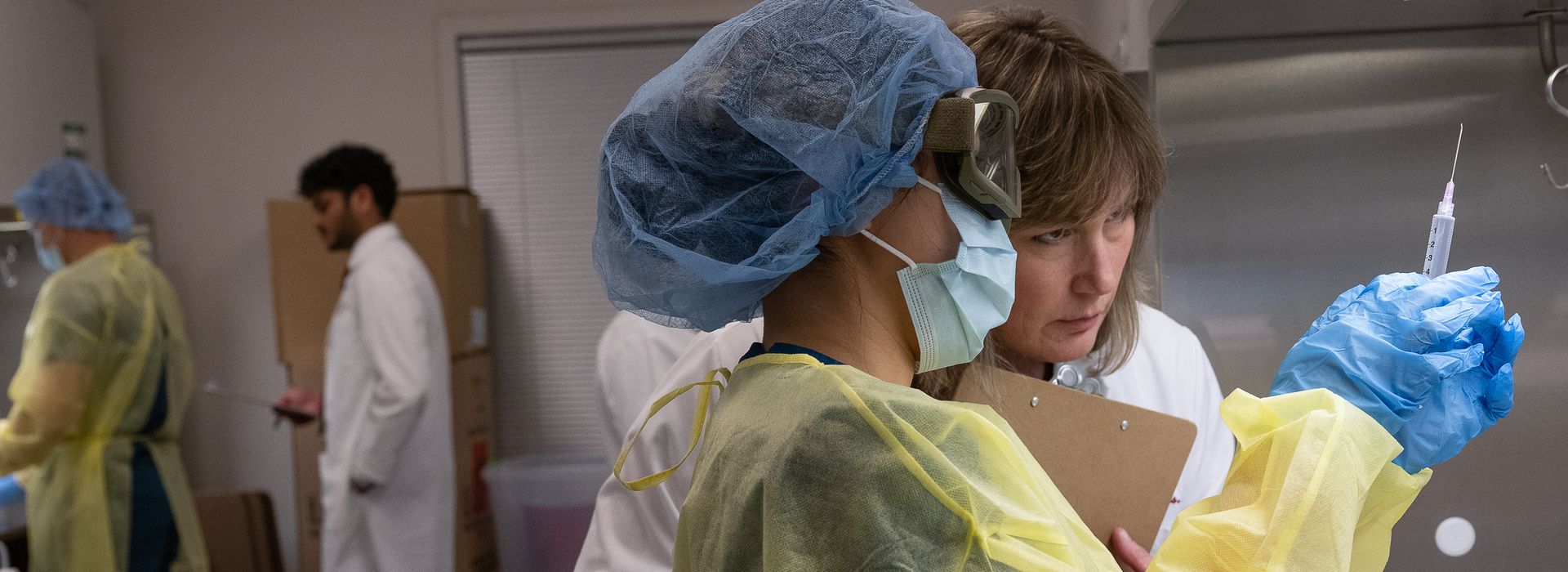 Pharmacy students working in lab and class on the Worcester campus