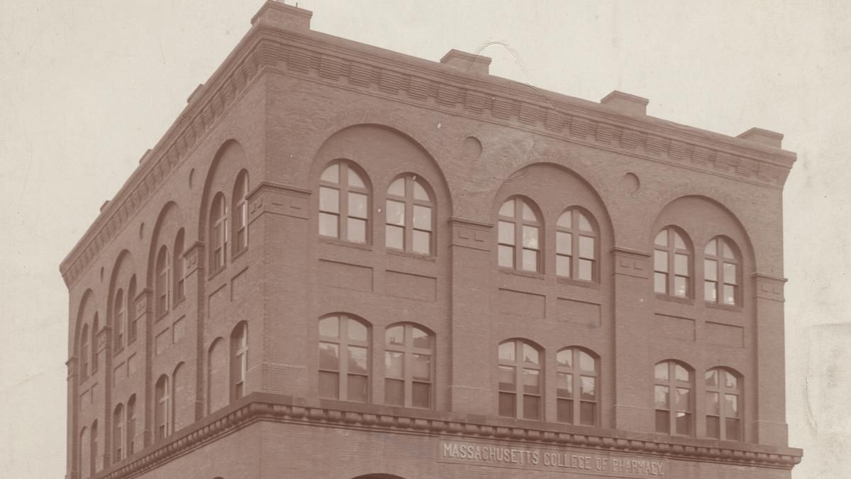 The first building that Massachusetts College of Pharmacy owned, which was at the intersection of St. Botolph Street and Garrison Street in Boston.