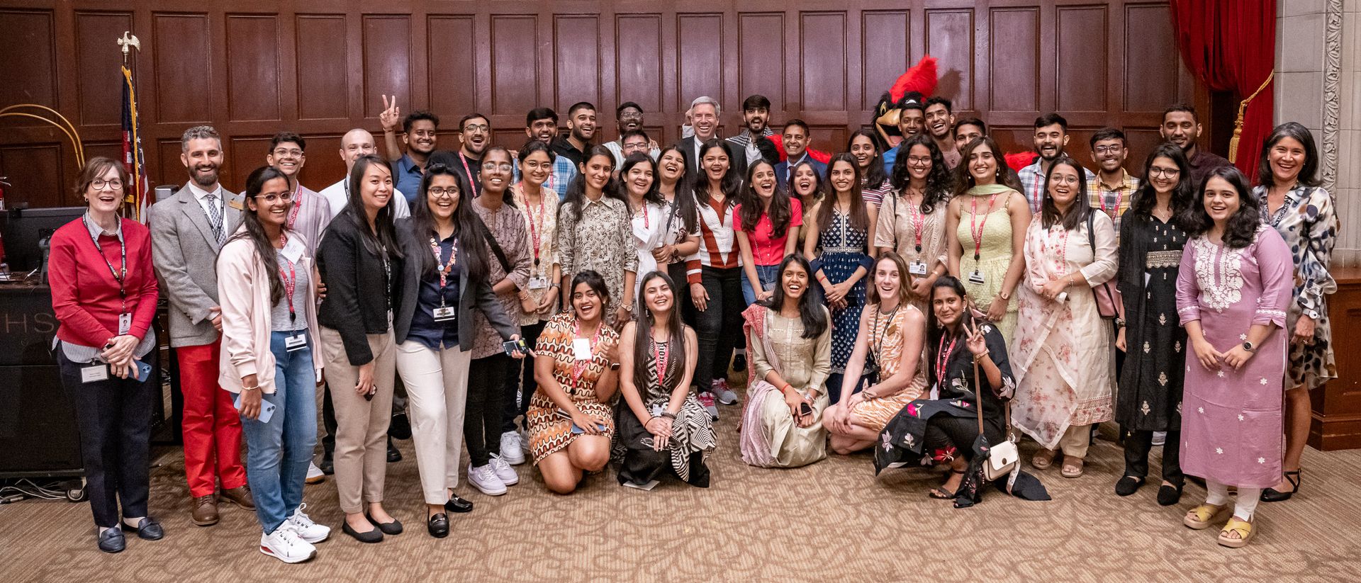 Large group of people at the Boston International Student Reception