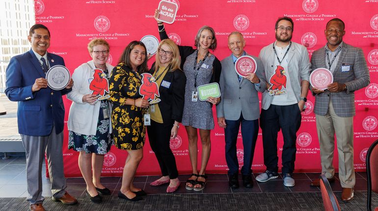 Faculty, staff, and alumni gathered Sept. 4 at 25 Foster St. to celebrate the 25th anniversary of MCPHS Worcester. (Brian Malloy photo)