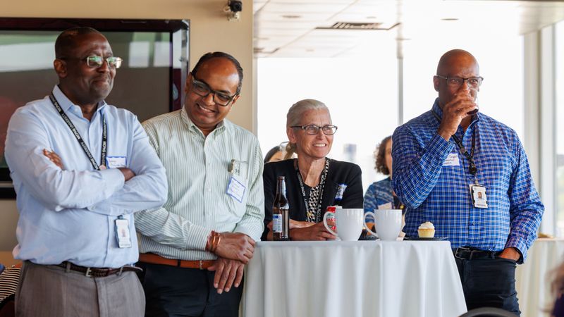 Faculty, staff, and alumni gathered Sept. 4 at 25 Foster St. to celebrate the 25th anniversary of MCPHS Worcester. (Brian Malloy photo)