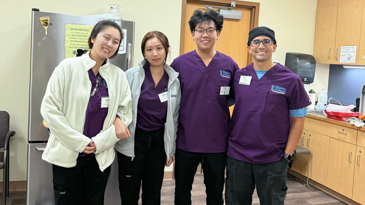 Forsyth School of Dental Hygiene students Wincy Lin, Jessica Zheng, Gary Luo, and NAME TK volunteered at the Rhode Island Mission of Mercy (RIMOM) dental clinic in Providence Oct. 4-5.