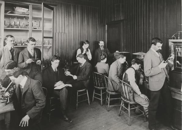 Vintage photo of pharmacy in the early 1800s.