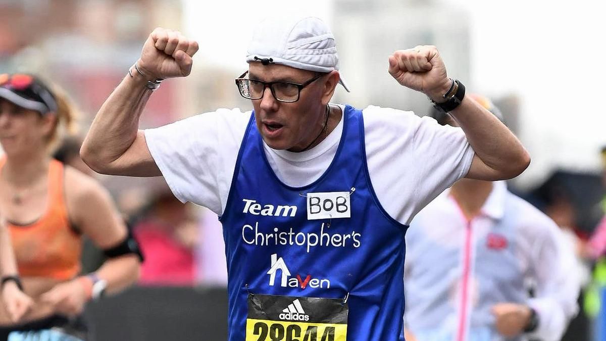 Bob Cargill finishing Boston Marathon