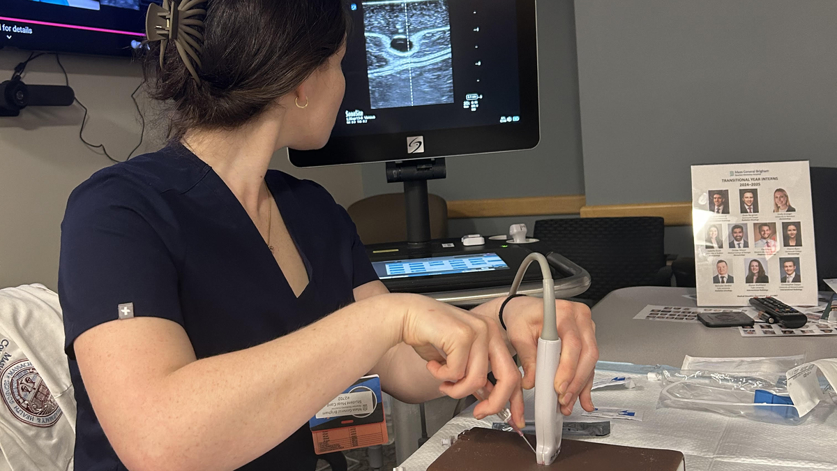 Emily Brenman practices ultrasound