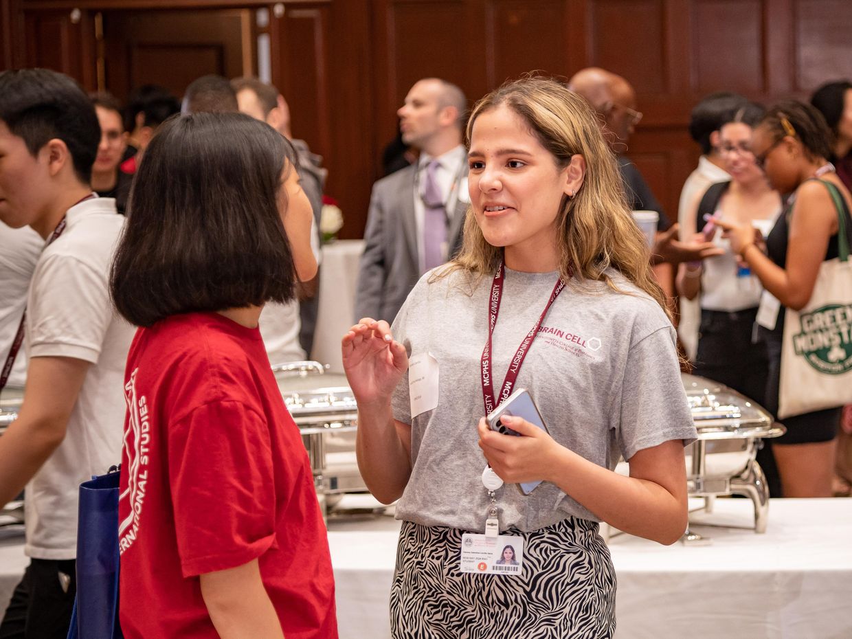 International students and family at MCPHS Welcome event. 