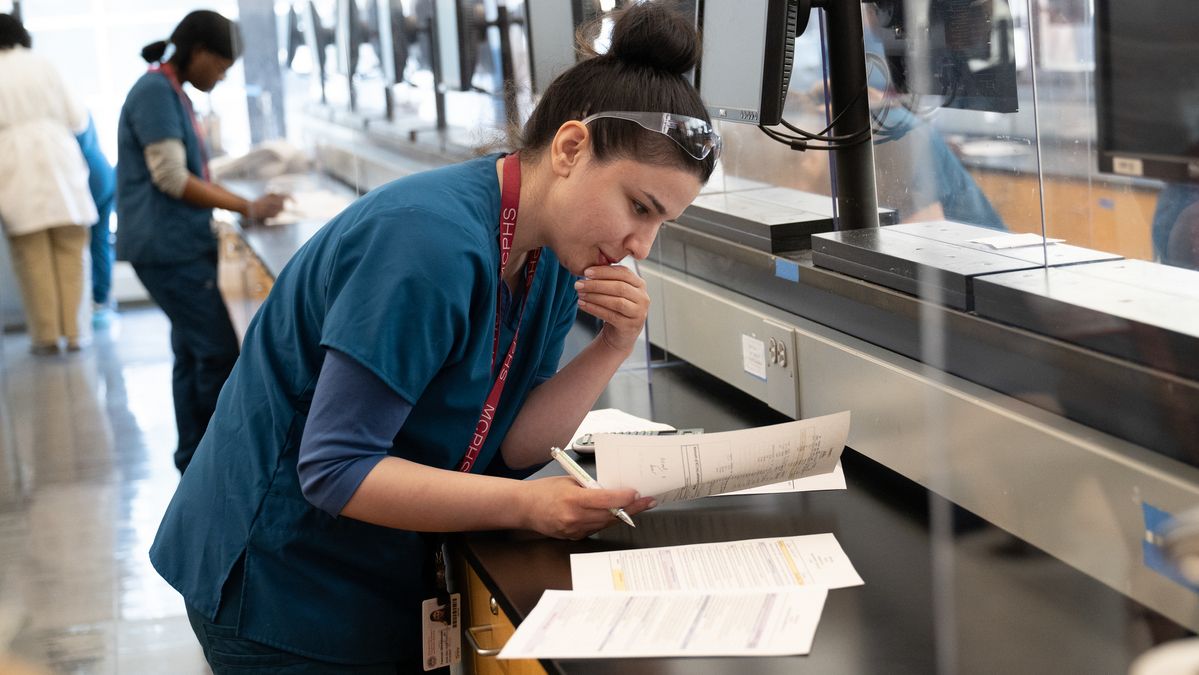Pharmacy students working in lab and class on the Worcester campus