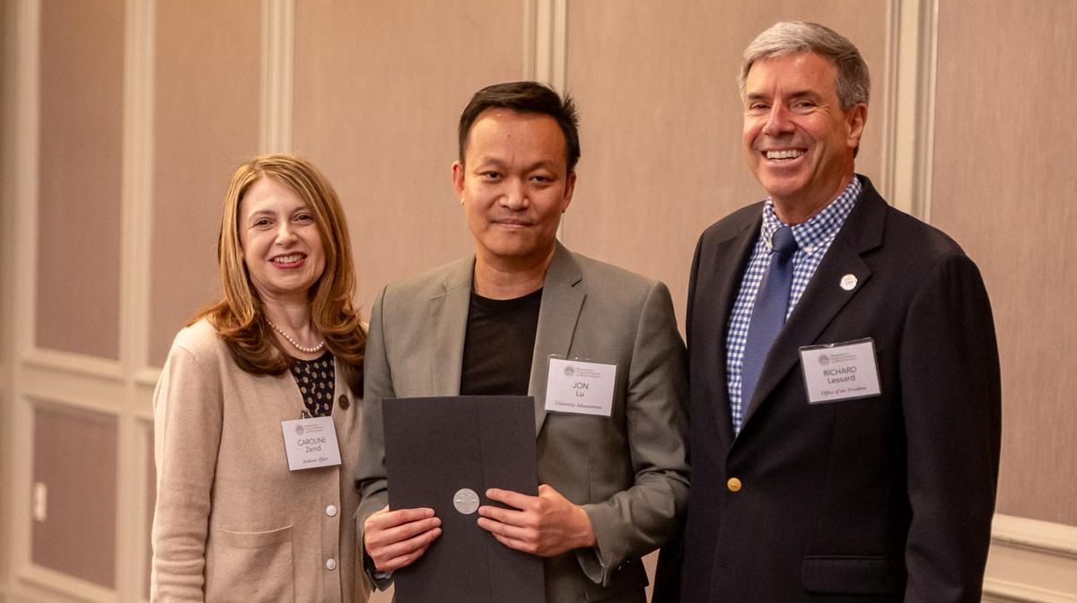 Provost Caroline Zeind, Jon Lu and President Lessard.