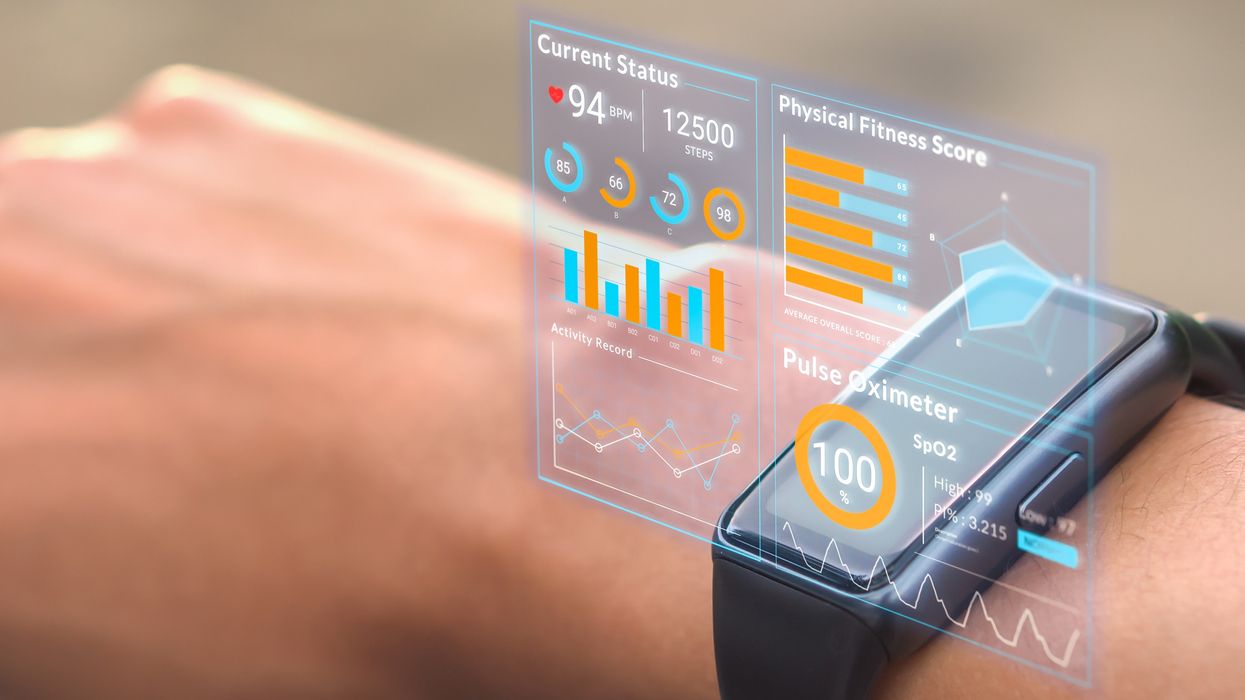 Futuristic hologram infographic display on smartwatch