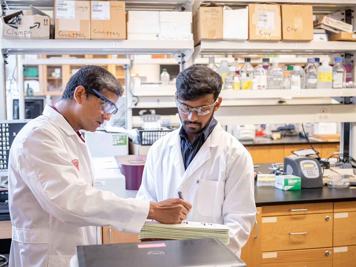 Faculty and student in a lab setting. 